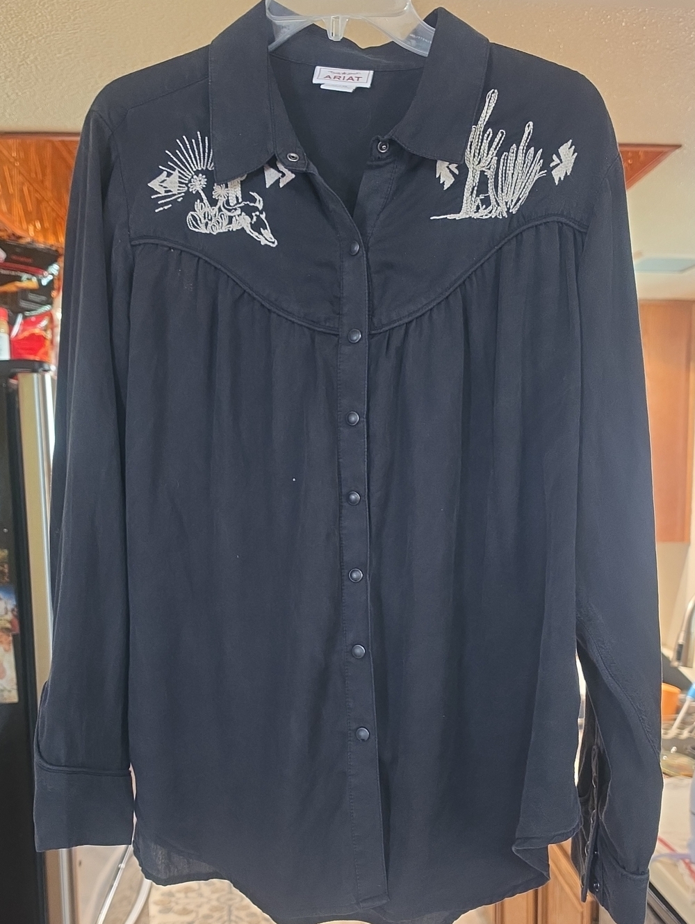 Ariat Black Western Button-Down Shirt with White Cactus Embroidery